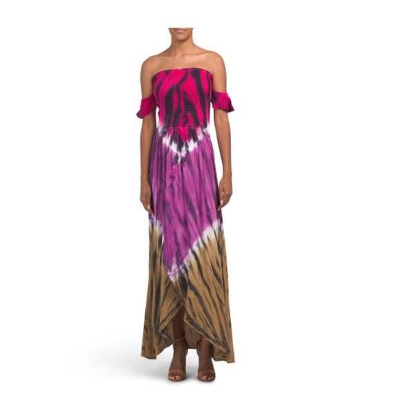 Like New YFB Tie Dye Wrap Off the Shoulder Ombré Dress - Picture 1 of 6